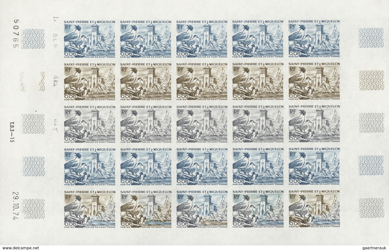 St. Pierre und Miquelon: 1969/1975, IMPERFORATE COLOUR PROOFS, MNH collection of 49 complete sheets