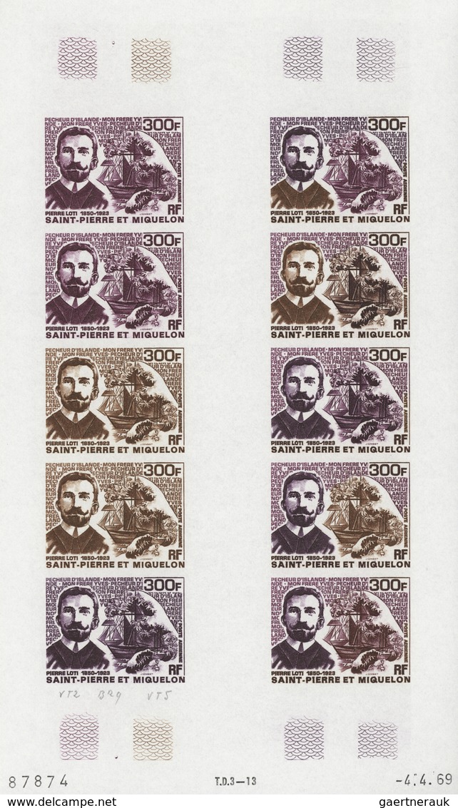 St. Pierre und Miquelon: 1969/1975, IMPERFORATE COLOUR PROOFS, MNH collection of 49 complete sheets