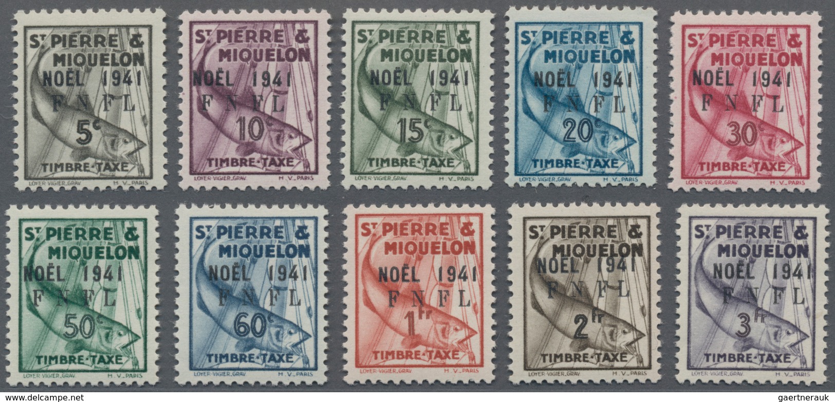 St. Pierre Und Miquelon - Portomarken: 1938/1942, Lot Of Three Mint Issues: Maury Nos. 32/41, 42/51, - Strafport