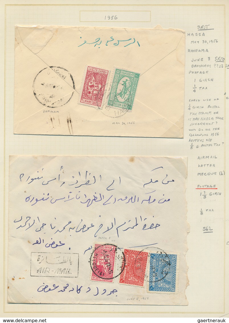 Saudi-Arabien: 1940-60, Album With Covers Showing Attractive Frankings, Many Air Mails, A Wide Range - Arabie Saoudite