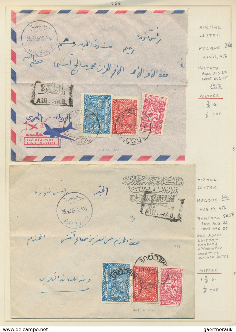 Saudi-Arabien: 1940-60, Album With Covers Showing Attractive Frankings, Many Air Mails, A Wide Range - Arabia Saudita