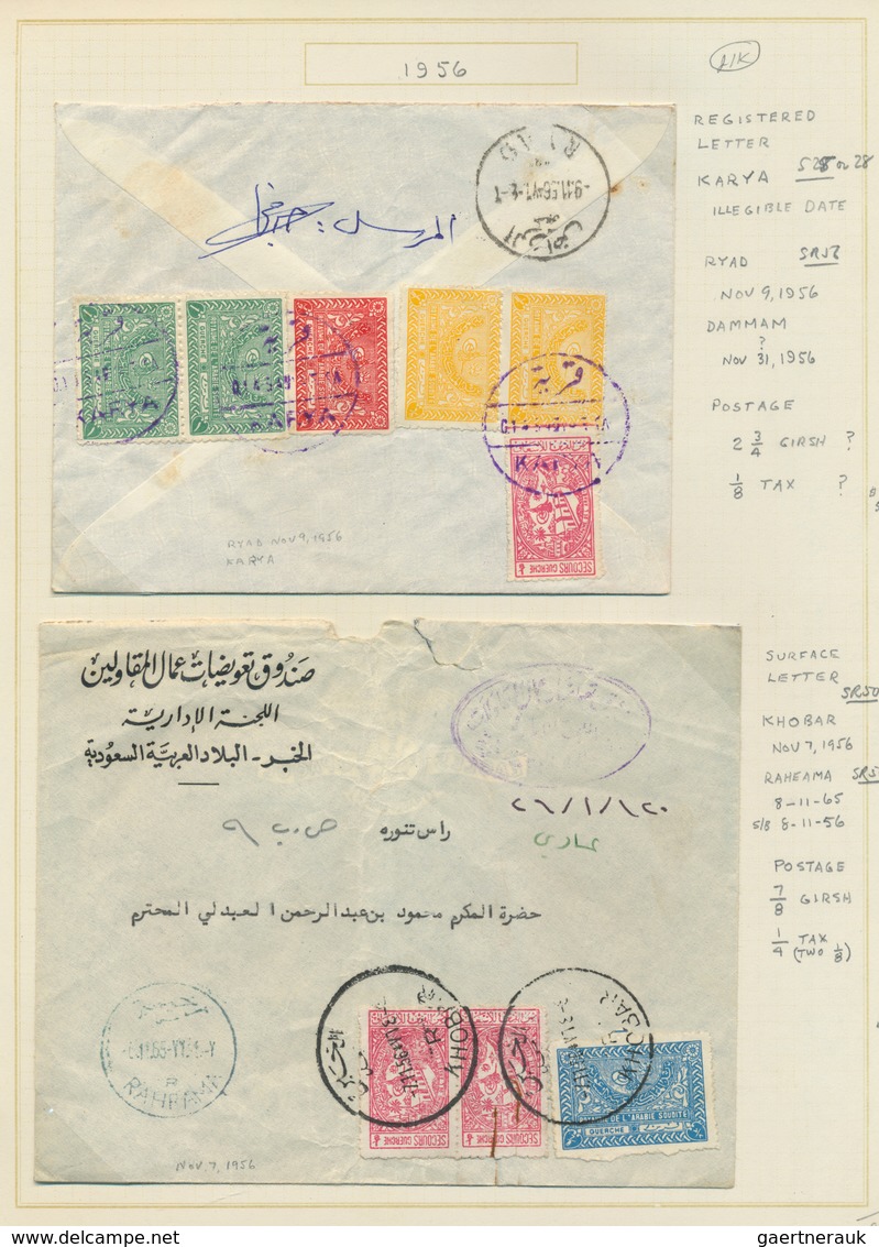 Saudi-Arabien: 1940-60, Album With Covers Showing Attractive Frankings, Many Air Mails, A Wide Range - Arabie Saoudite