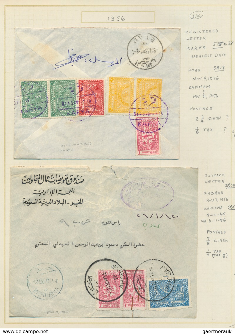 Saudi-Arabien: 1940-60, Album With Covers Showing Attractive Frankings, Many Air Mails, A Wide Range - Saudi-Arabien