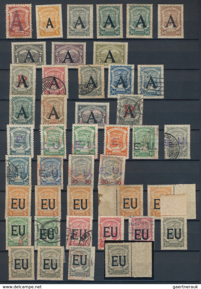 SCADTA - Länder-Aufdrucke: 1923, Used And Mint Assortment Of Apprx. 170 Stamps Mainly Bearing Variou - Vliegtuigen