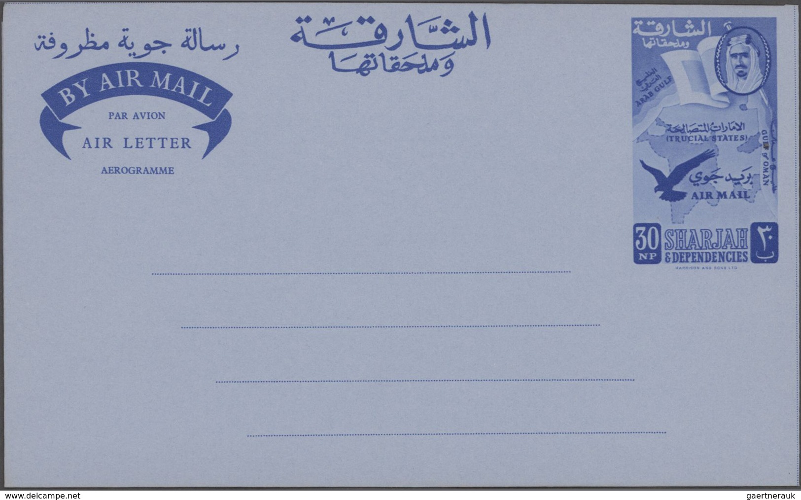 Schardscha / Sharjah: 1964/68, 12 Unused Postal Stationery Airgrams, Incl. Revaluations, Overprints - Sharjah