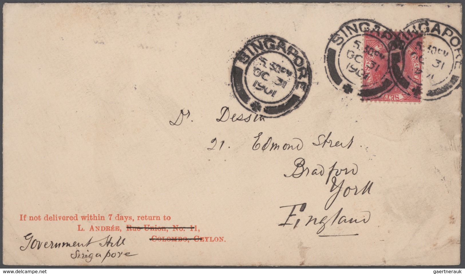 Singapur: 1880's-1950's: About 1500-1600 covers used in Singapore and franked by Straits Settlements