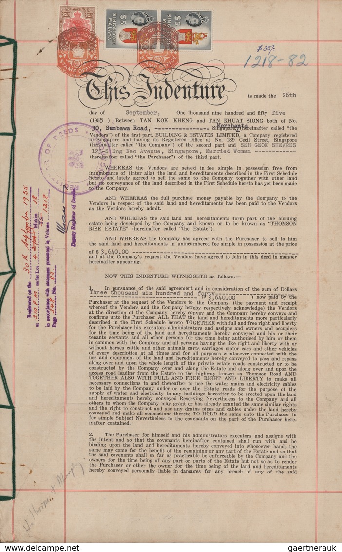 Singapur: 1948-71 REVENUES: Collection of 19 complete documents bearing Singapore REVENUE stamps up