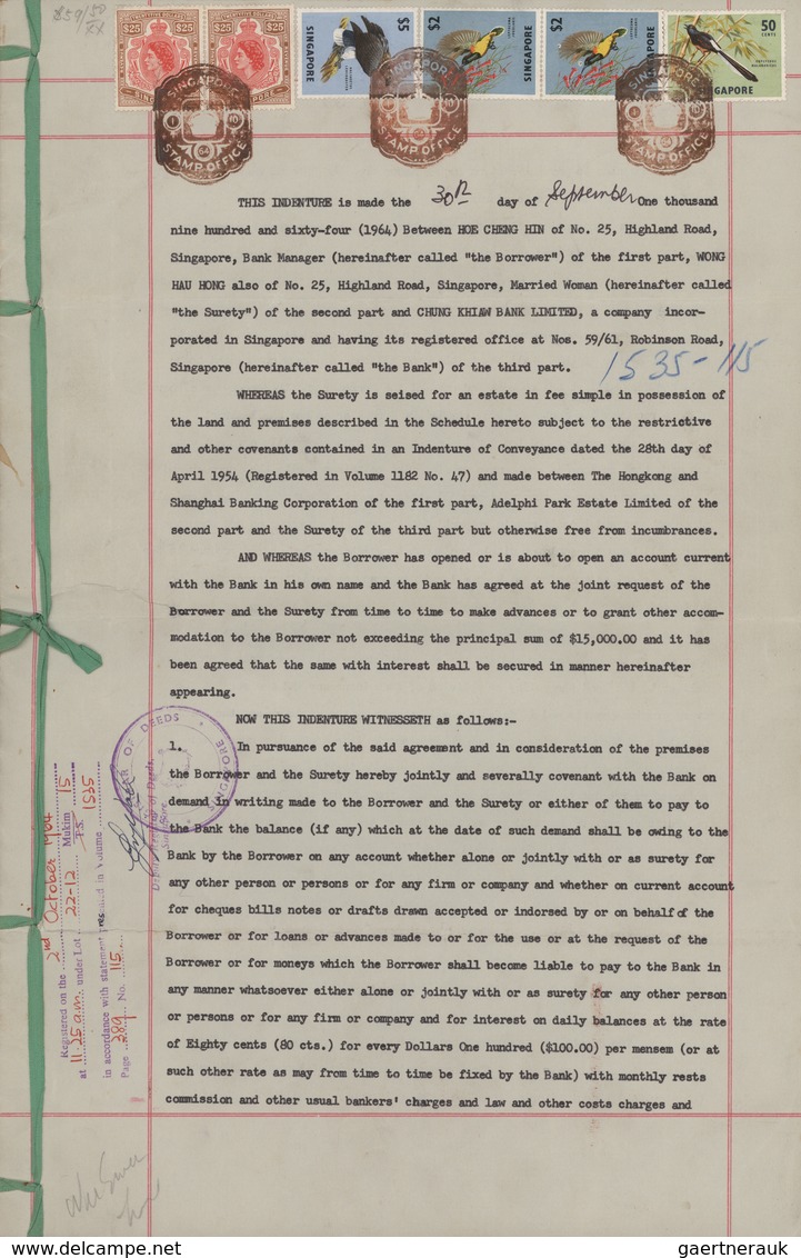 Singapur: 1948-71 REVENUES: Collection of 19 complete documents bearing Singapore REVENUE stamps up