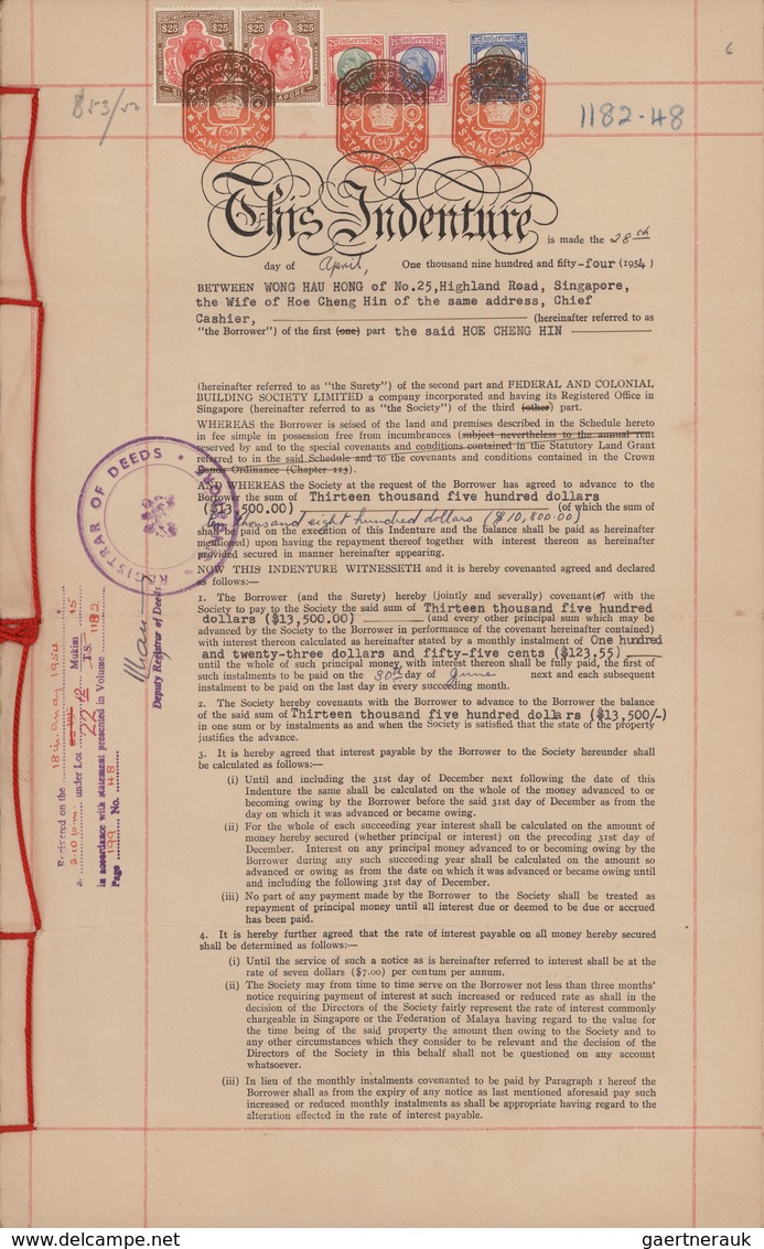 Singapur: 1948-71 REVENUES: Collection of 19 complete documents bearing Singapore REVENUE stamps up