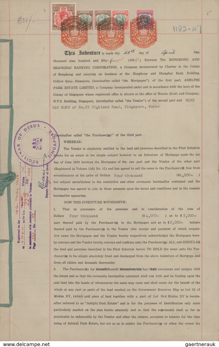 Singapur: 1948-71 REVENUES: Collection of 19 complete documents bearing Singapore REVENUE stamps up