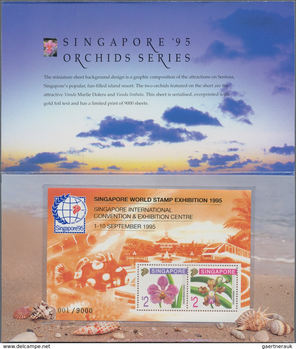 Singapur: 1995 'Orchids' Miniature Sheet $2+$2 With Background In Orange And Inscription In Gold Met - Singapour (...-1959)