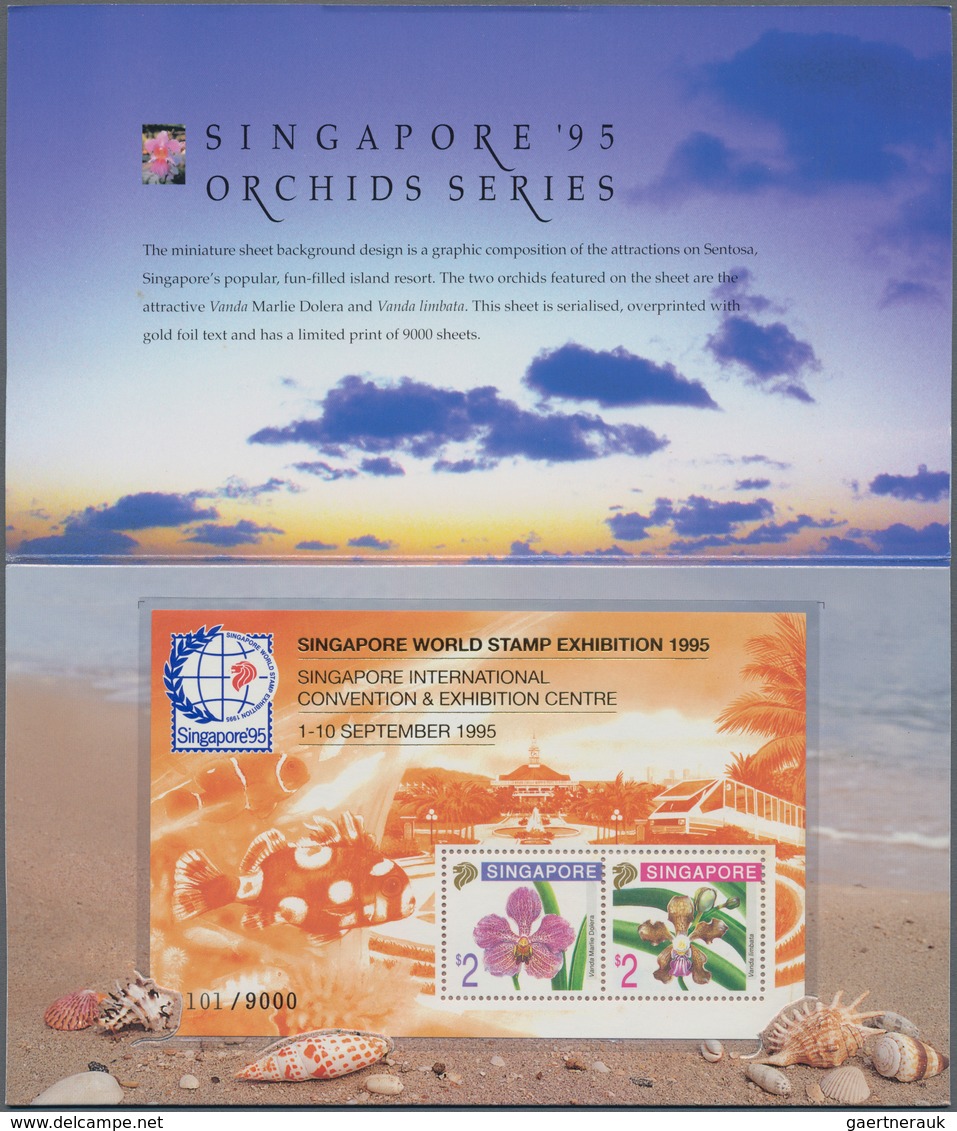 Singapur: 1995 Singapore 'Orchids' Miniature Sheet With Background In Orange, 300 EXAMPLES Each In R - Singapour (...-1959)
