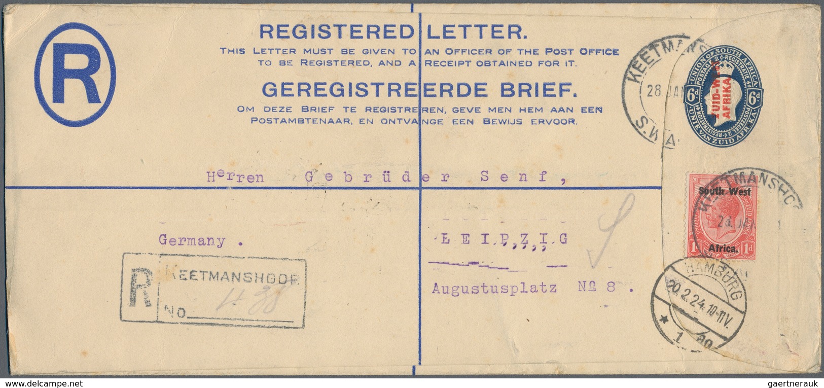 Südwestafrika: 1923/1928, 15 Used Registered Letter Stationary Envelopes (Higgins & Gage Ex No. 3/11 - Zuidwest-Afrika (1923-1990)