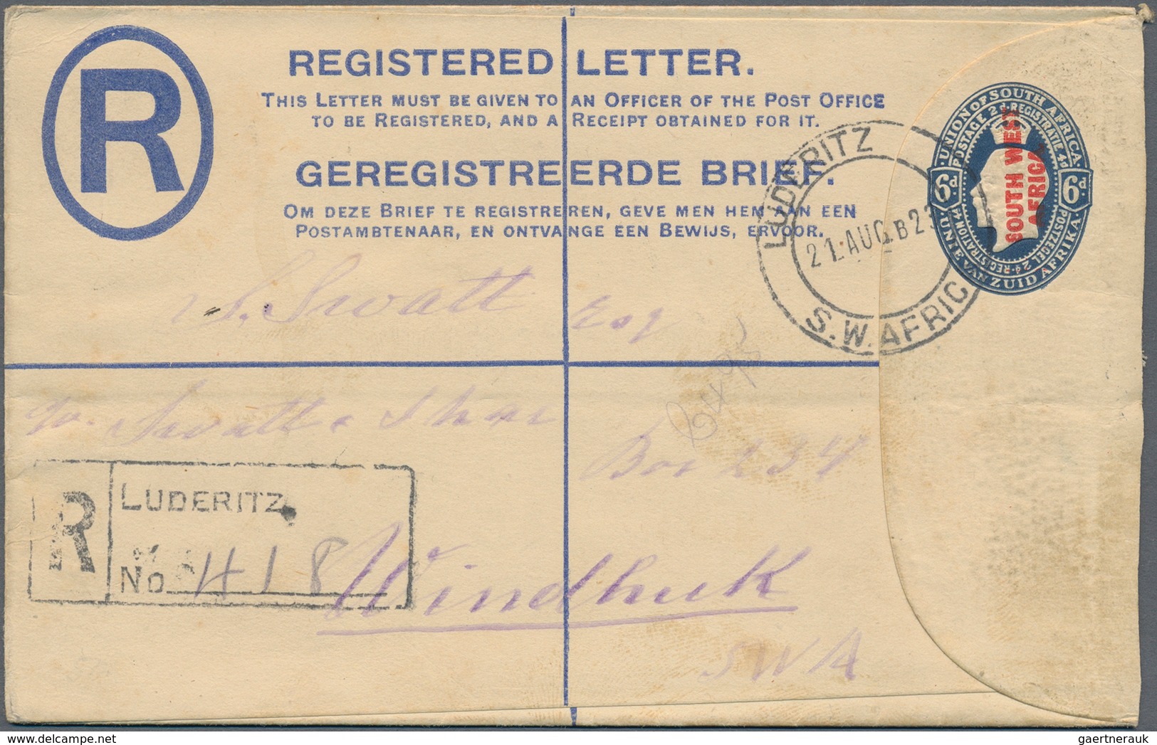 Südwestafrika: 1923/1928, 15 Used Registered Letter Stationary Envelopes (Higgins & Gage Ex No. 3/11 - Südwestafrika (1923-1990)