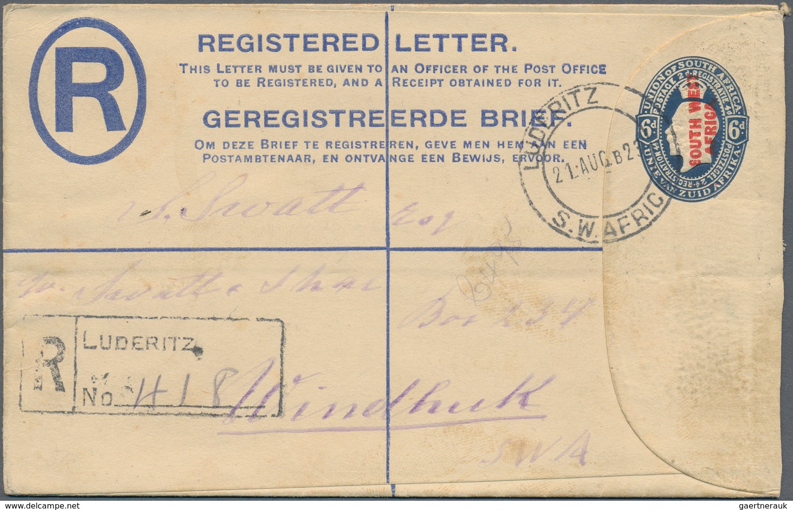 Südwestafrika: 1923/1928, 15 Used Registered Letter Stationary Envelopes (Higgins & Gage Ex No. 3/11 - Zuidwest-Afrika (1923-1990)