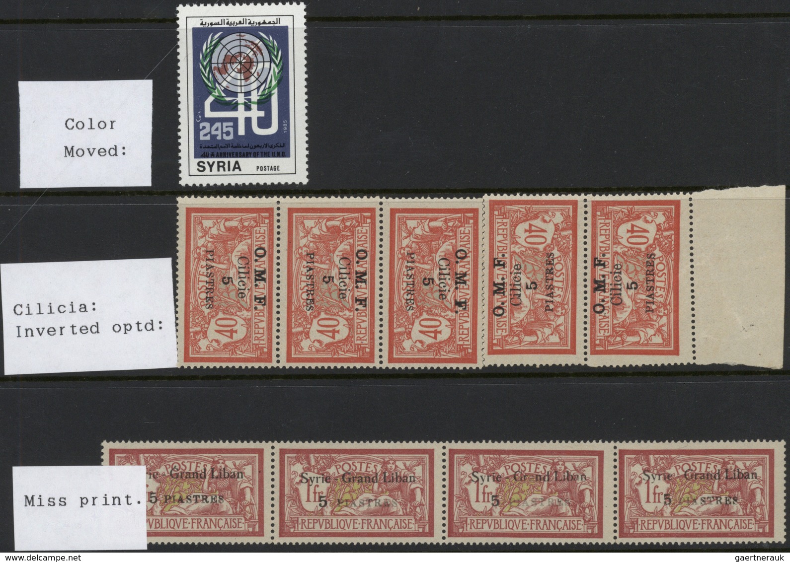 Syrien: 1920-80, Small Collection Of Errors And Varieties, Early Inverted Overprints, Shifted Colors - Syrie