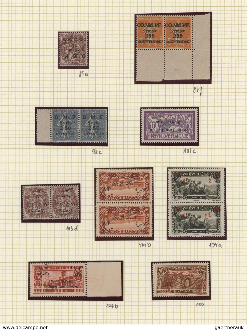 Syrien: 1922/1926, OVERPRINT VARIETIES, Petty MNH Collection Of 14 Stamps Showing Overprint Varietie - Siria