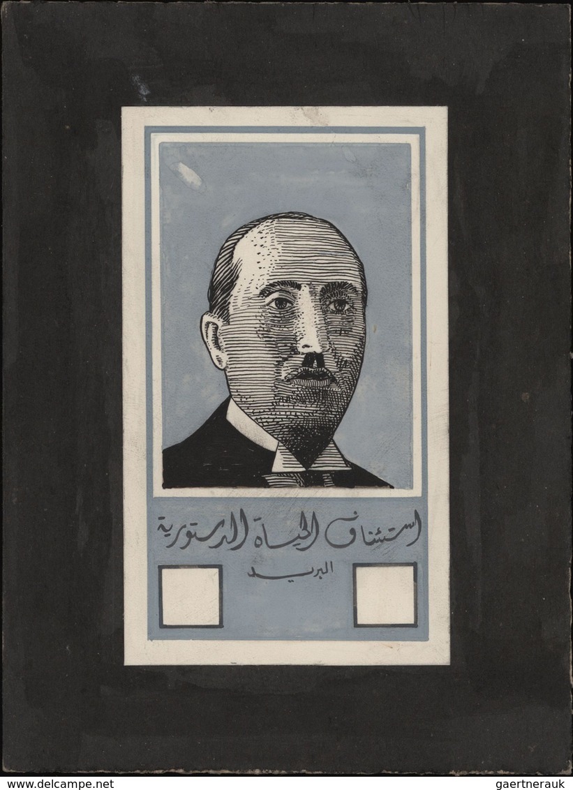 Syrien: 1938/1955. Astonishing collection of 45 ARTIST'S DRAWINGS for stamps of the named period, st