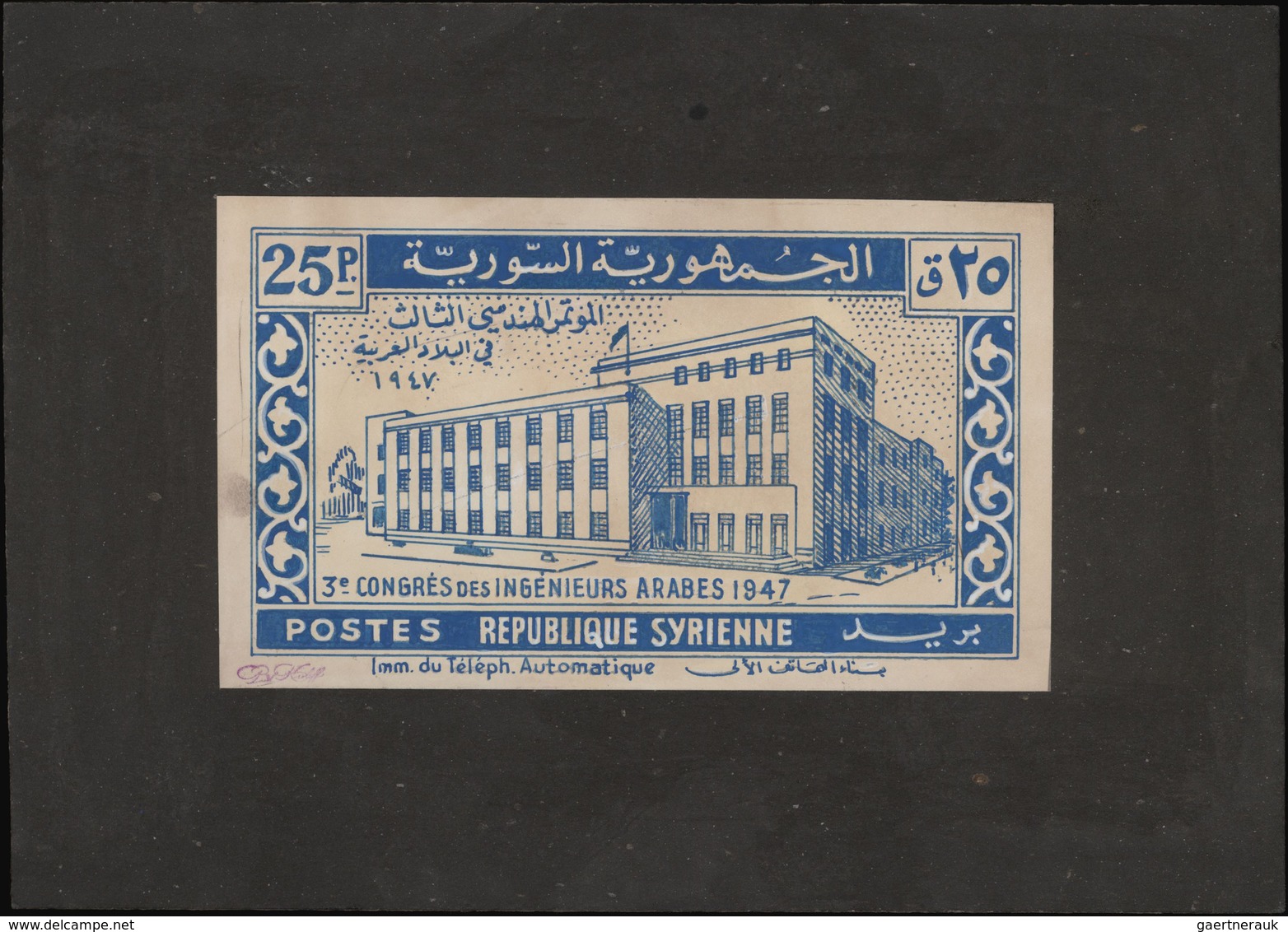 Syrien: 1938/1955. Astonishing collection of 45 ARTIST'S DRAWINGS for stamps of the named period, st