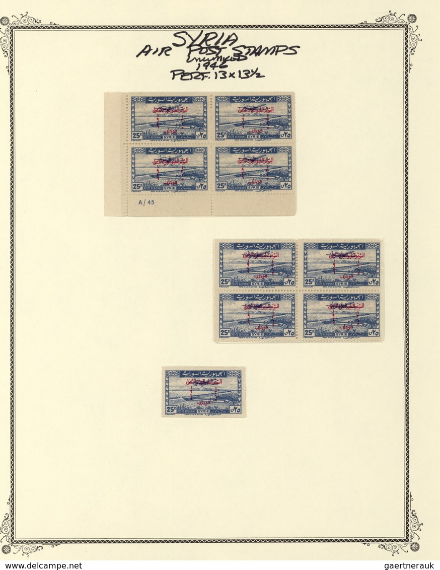 Syrien: 1942/1953, specialised mint collection on album pages, showing blocks of four, plate blocks,