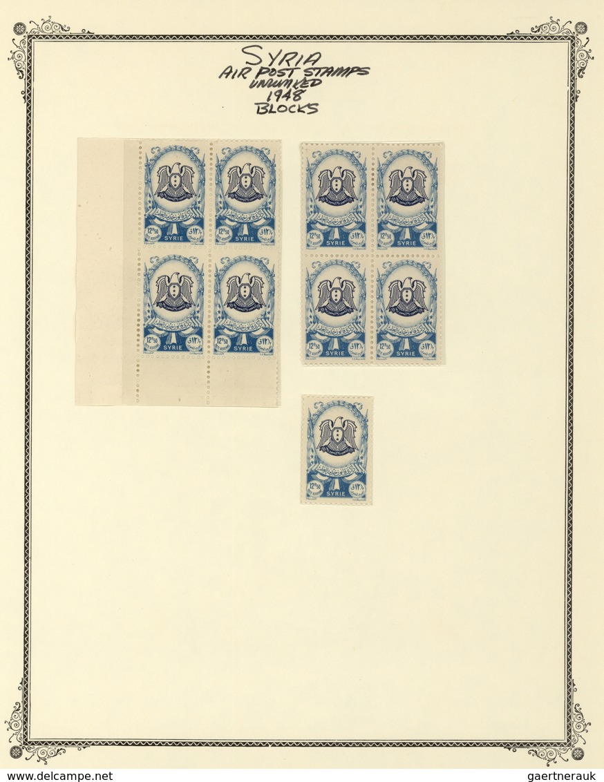 Syrien: 1942/1953, specialised mint collection on album pages, showing blocks of four, plate blocks,