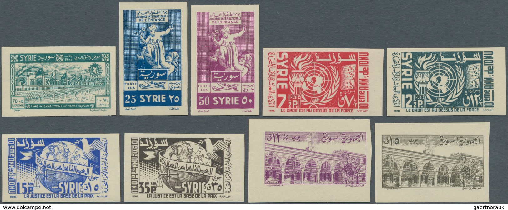 Syrien: 1949/1957, U/m Collection Of 16 IMPERFORATE Issues (=69 Stamps): Michel Nos. 586/16, 627/40, - Syrie