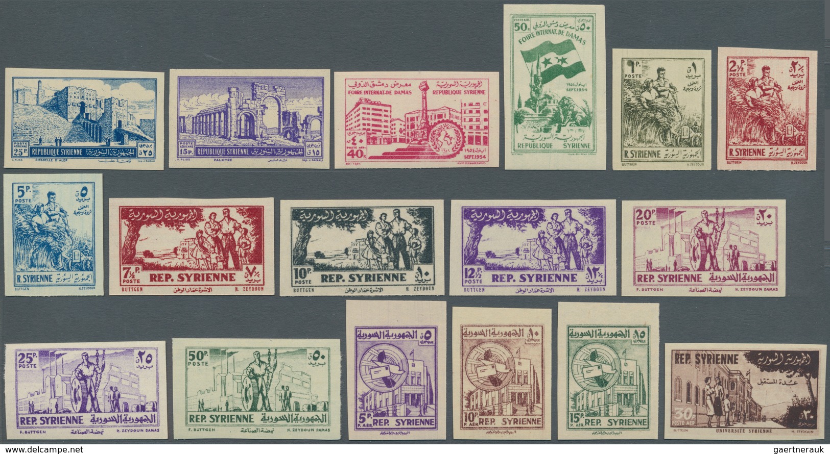 Syrien: 1949/1957, U/m Collection Of 16 IMPERFORATE Issues (=69 Stamps): Michel Nos. 586/16, 627/40, - Siria