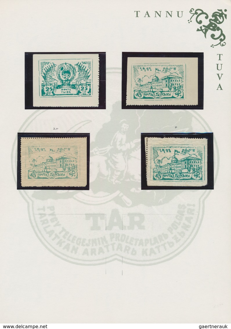 Tannu-Tuwa: 1926-42 Collection of mostly unmounted mint stamps and 6 covers on printed pages, starti