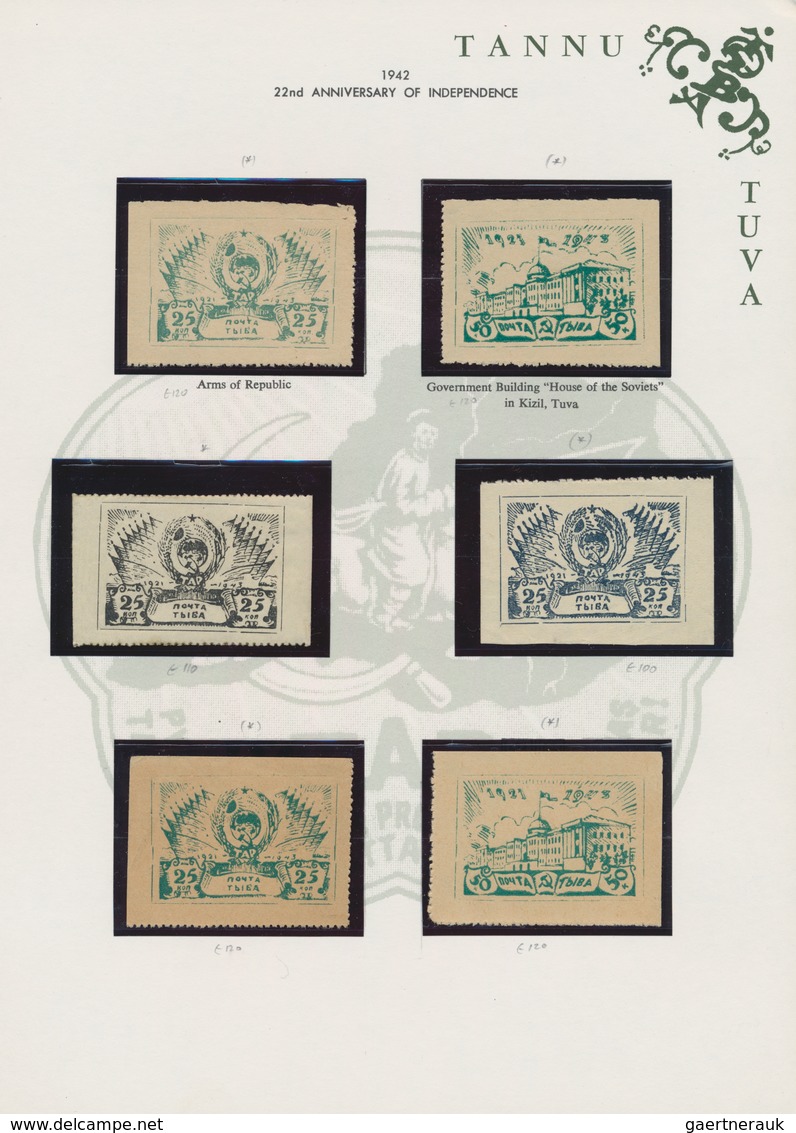 Tannu-Tuwa: 1926-42 Collection of mostly unmounted mint stamps and 6 covers on printed pages, starti