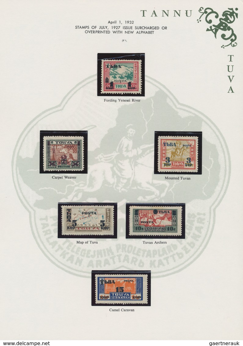 Tannu-Tuwa: 1926-42 Collection of mostly unmounted mint stamps and 6 covers on printed pages, starti