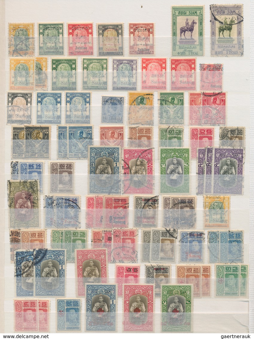 Thailand: 1883/2007, Collection In Stockbook Inc. 1907 Surcharged Fiscals Set Used, 1926 20 B. Used, - Thailand