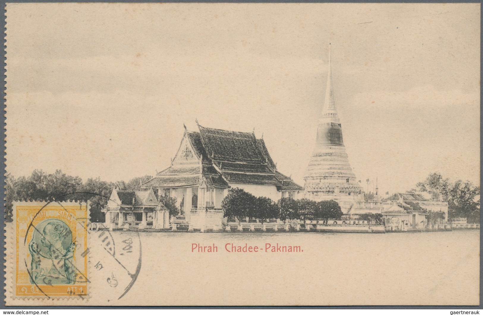Thailand: 1900-1930 Five Siamese Picture Postcards, With 'Phrah Chadee-Paknam' Ppc Franked By 1a. An - Thailand