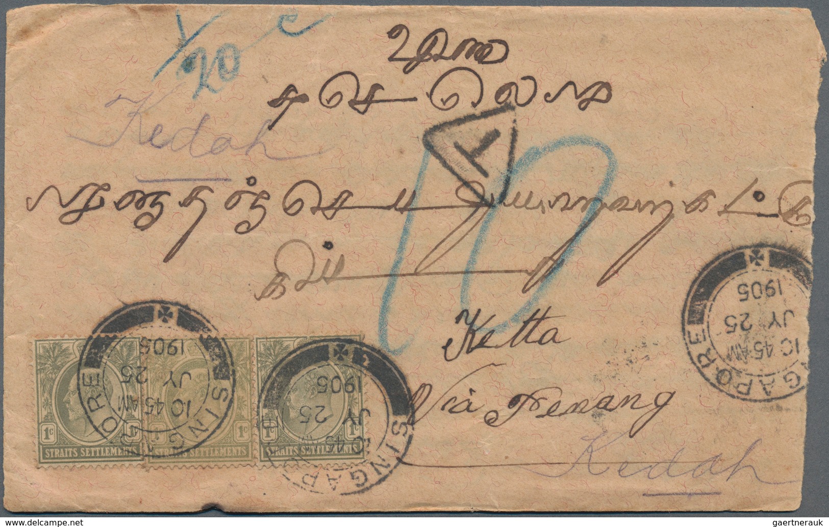 Thailand - Stempel: 1905-07 "KEDAH" Siamese C.d.s. Used As Arrival Datestamp On 11 Covers From India - Thaïlande