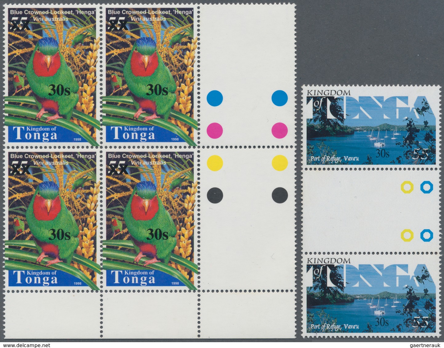 Tonga: 2002/2009, Overprints, Nice Lot Of Gutter Pairs And Blocks Of Four, Mostly With Topic BIRDS. - Tonga (...-1970)