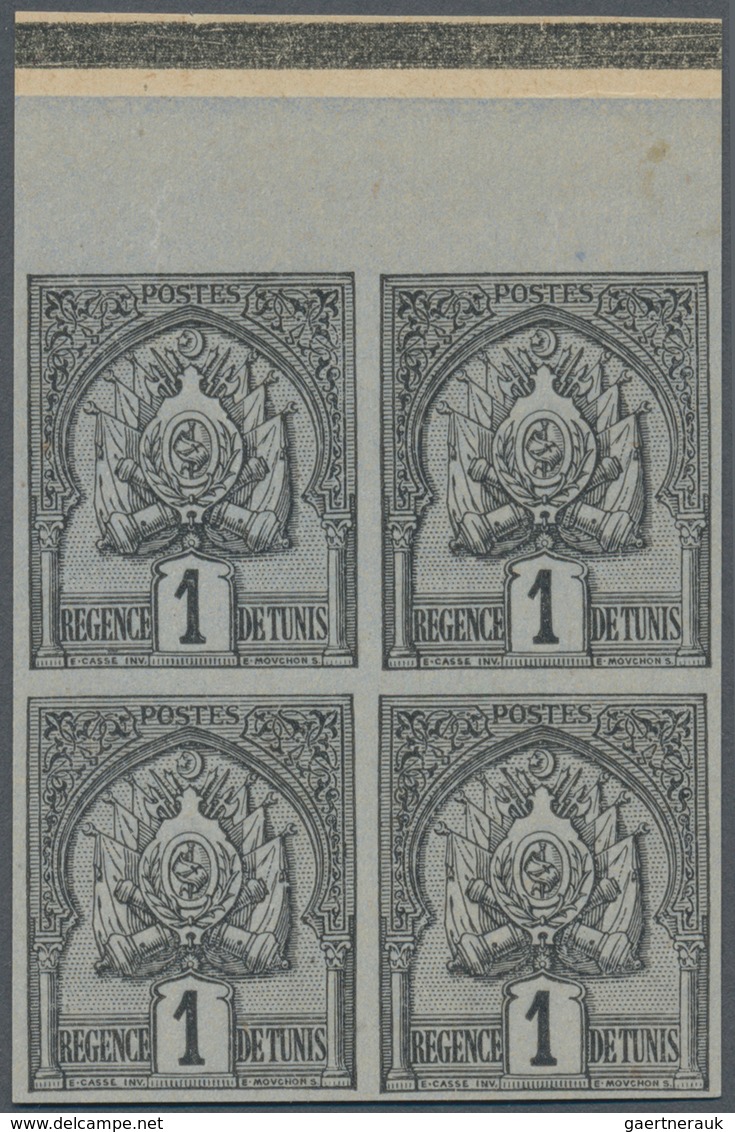 Tunesien: 1889/1931, Lot Of Specialities: 1889 1c. Coat Of Arms Imperforate Proof Block Of Four, 190 - Gebruikt