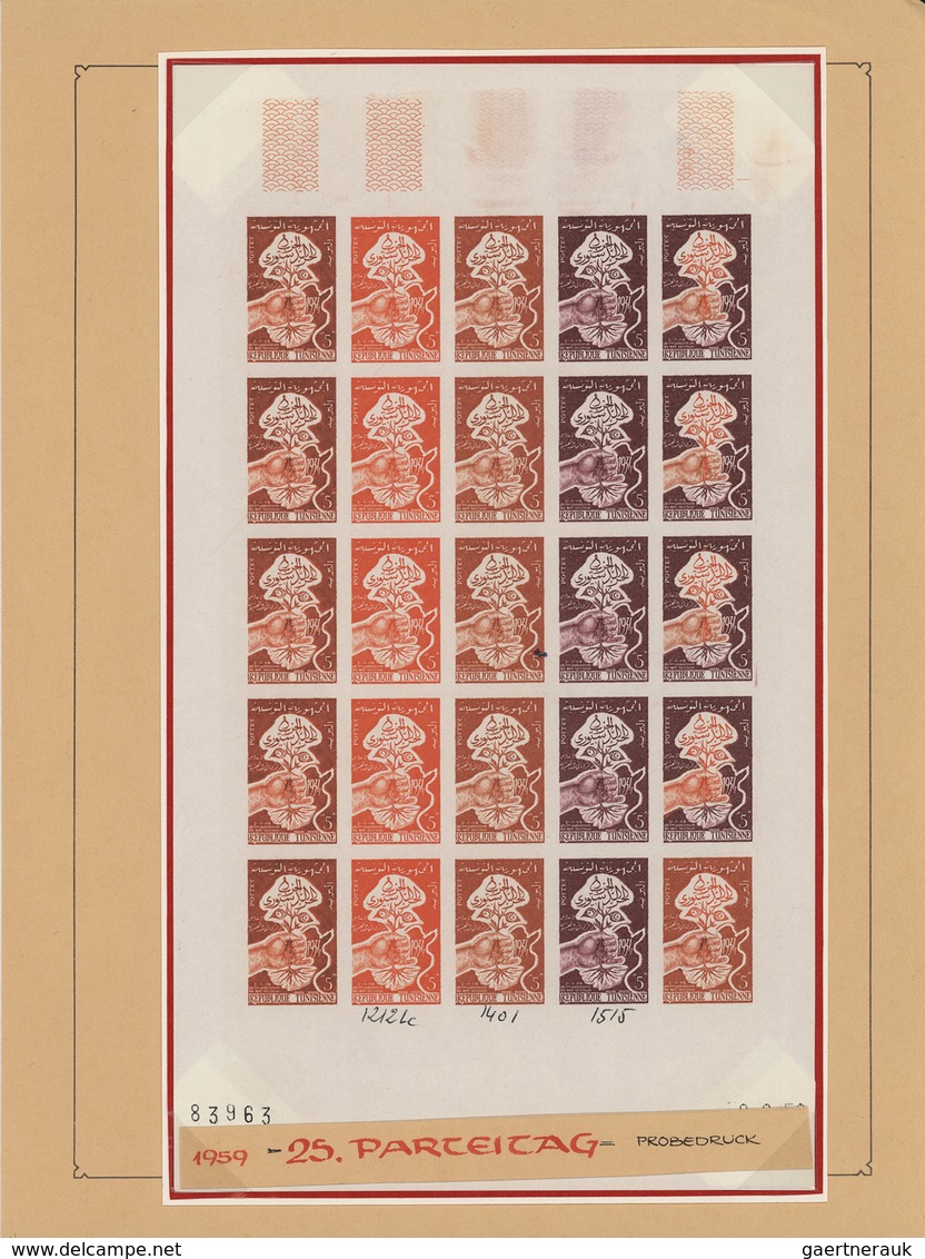 Tunesien: 1954/1963, IMPERFORATE COLOUR PROOFS, Collection Of Apprx. 1.645 Imperf. Colour Proofs, Ma - Gebraucht