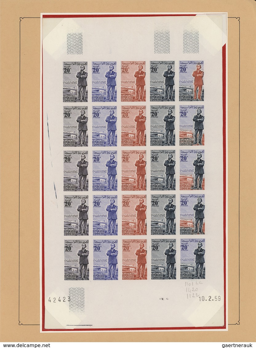 Tunesien: 1954/1963, IMPERFORATE COLOUR PROOFS, collection of apprx. 1.645 imperf. colour proofs, ma