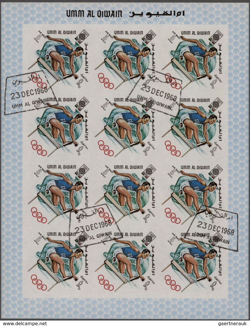 Umm Al Qaiwain: 1965/1969 (ca.), Enormous Stock Of Used Perforated And Imperforated Stamps With Hund - Umm Al-Qiwain