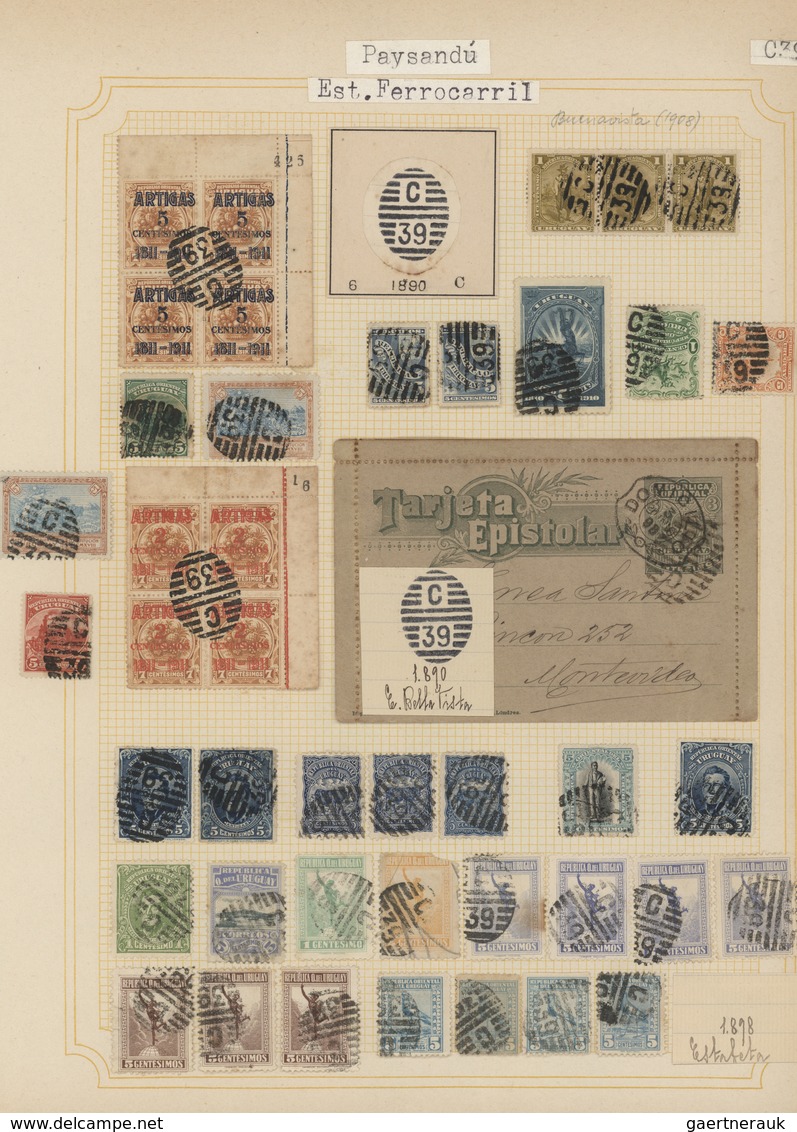 Uruguay: 1880/1950 (ca.), THE POSTMARKS OF URUGUAY, sophisticated and all-embracing collection in el