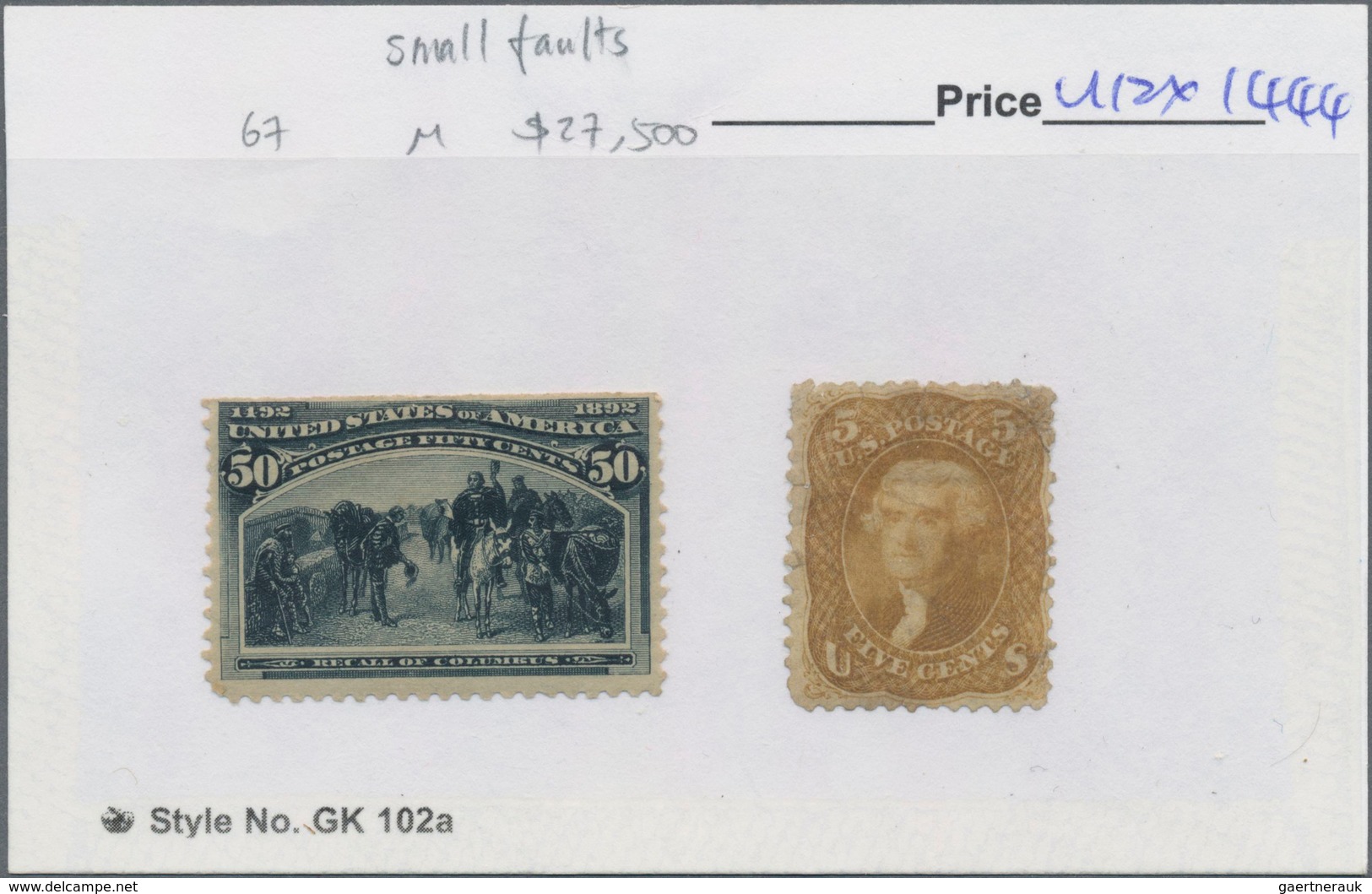 Vereinigte Staaten Von Amerika: 1861/1893, Two Better Stamps: 1861 Jefferson 5c. Brown Yellow/buff ( - Briefe U. Dokumente