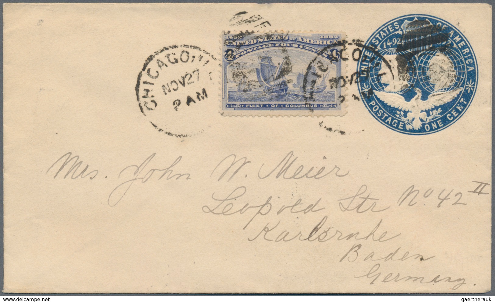 Vereinigte Staaten Von Amerika: 1893 'Columbus': Four Postal Stationery Envelopes Plus Two Covers Al - Lettres & Documents