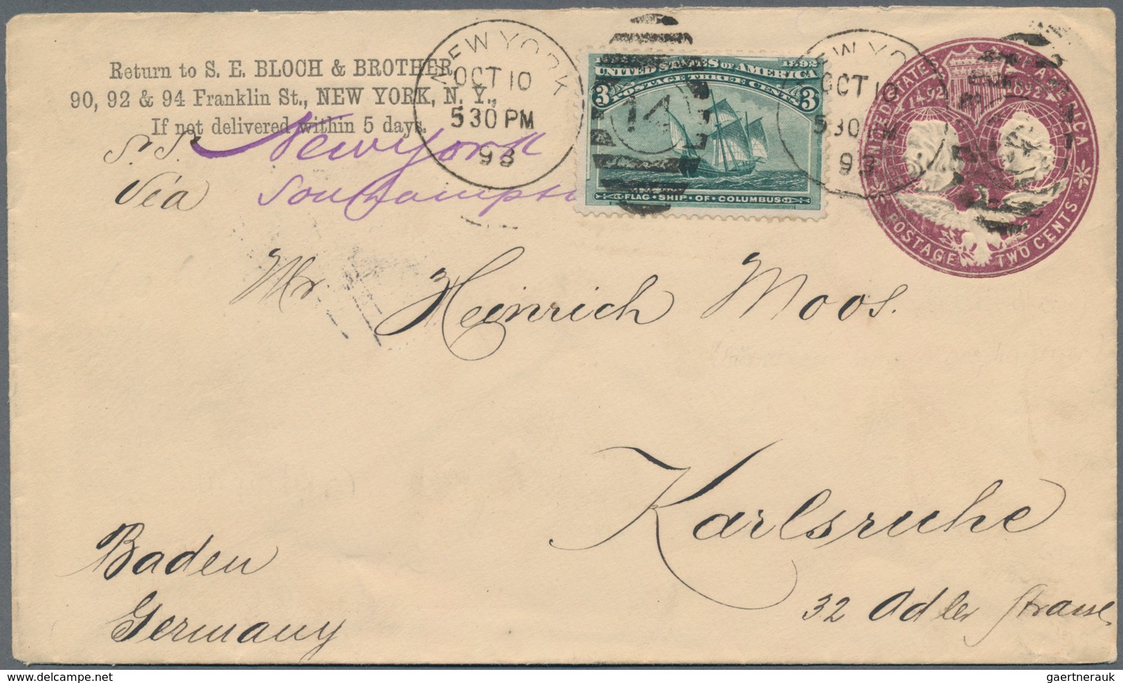 Vereinigte Staaten Von Amerika: 1893 'Columbus': Four Postal Stationery Envelopes Plus Two Covers Al - Lettres & Documents