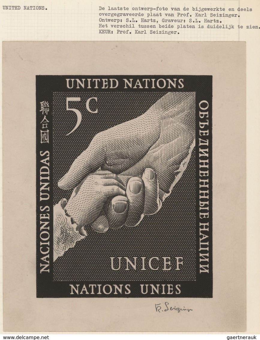 Vereinte Nationen - New York: 1951/1957, Engraver Seizinger, Design "U.N. Headquarter" And "Hands" ( - Otros & Sin Clasificación