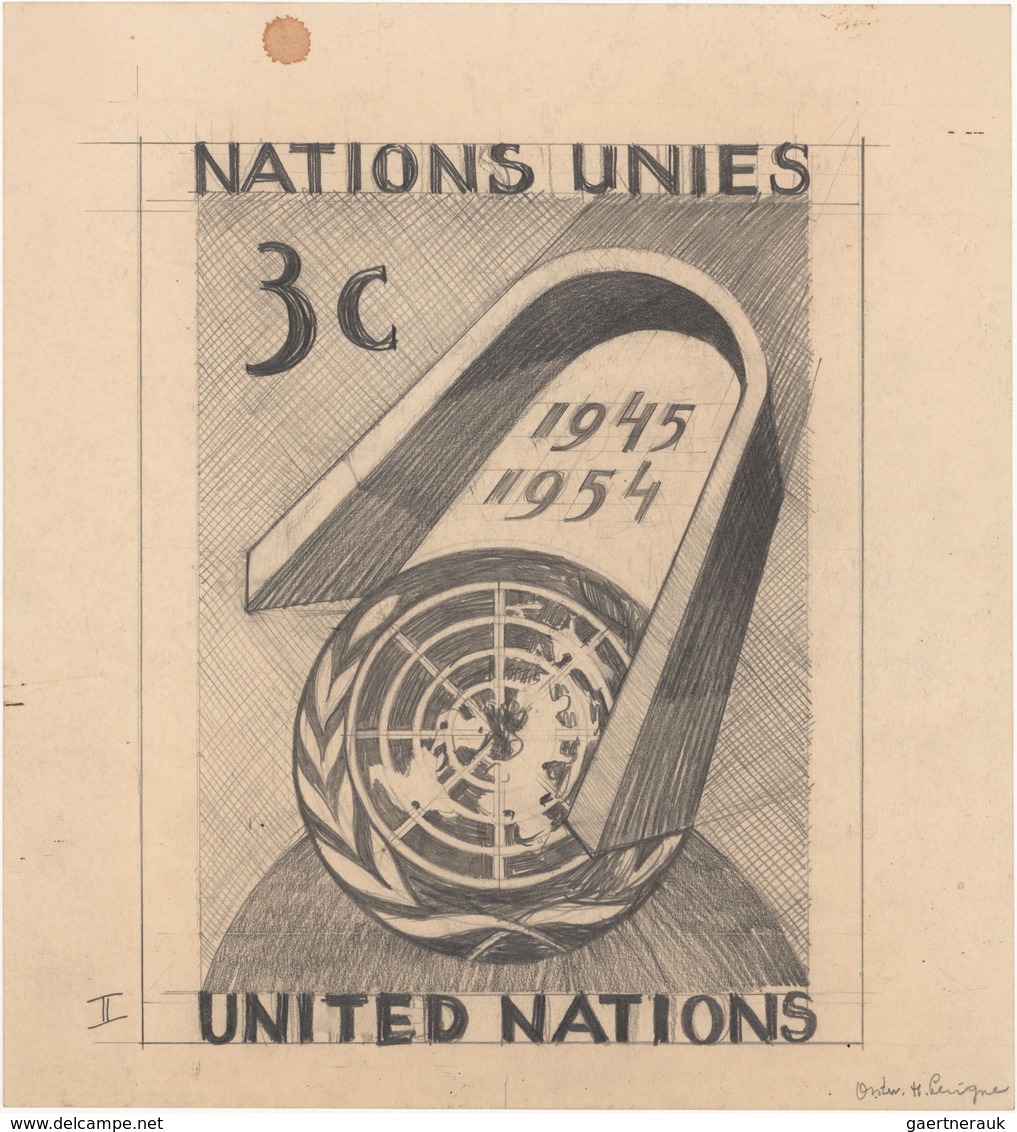 Vereinte Nationen - New York: 1954/1955 (ca.), Dutch Artist Hubert Levigne, Group Of Seven Different - Andere & Zonder Classificatie