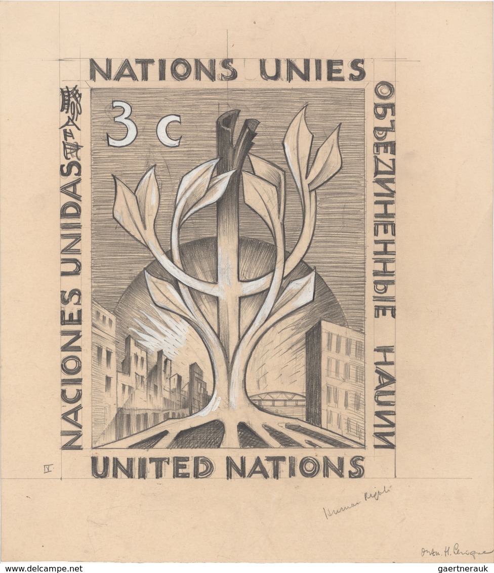 Vereinte Nationen - New York: 1954/1955 (ca.), Dutch Artist Hubert Levigne, Group Of Seven Different - Sonstige & Ohne Zuordnung