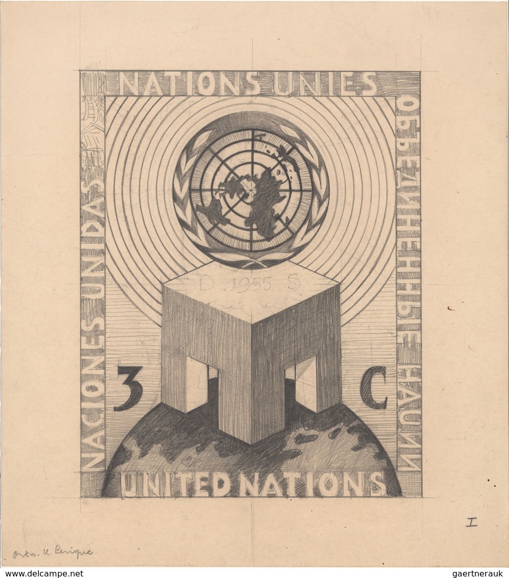 Vereinte Nationen - New York: 1954/1955 (ca.), Dutch Artist Hubert Levigne, Group Of Seven Different - Sonstige & Ohne Zuordnung
