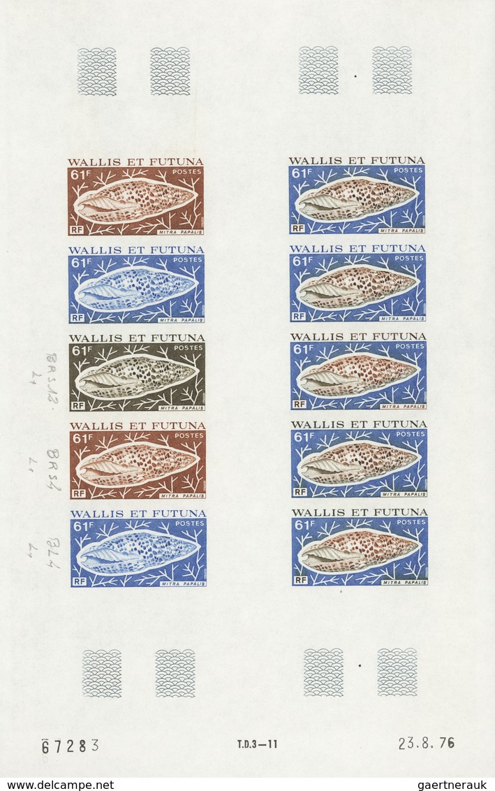 Wallis- und Futuna-Inseln: 1973/1978, IMPERFORATE COLOUR PROOFS, MNH collection of 33 complete sheet