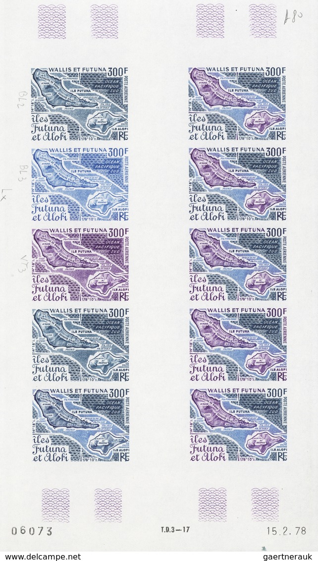 Wallis- und Futuna-Inseln: 1973/1978, IMPERFORATE COLOUR PROOFS, MNH collection of 33 complete sheet