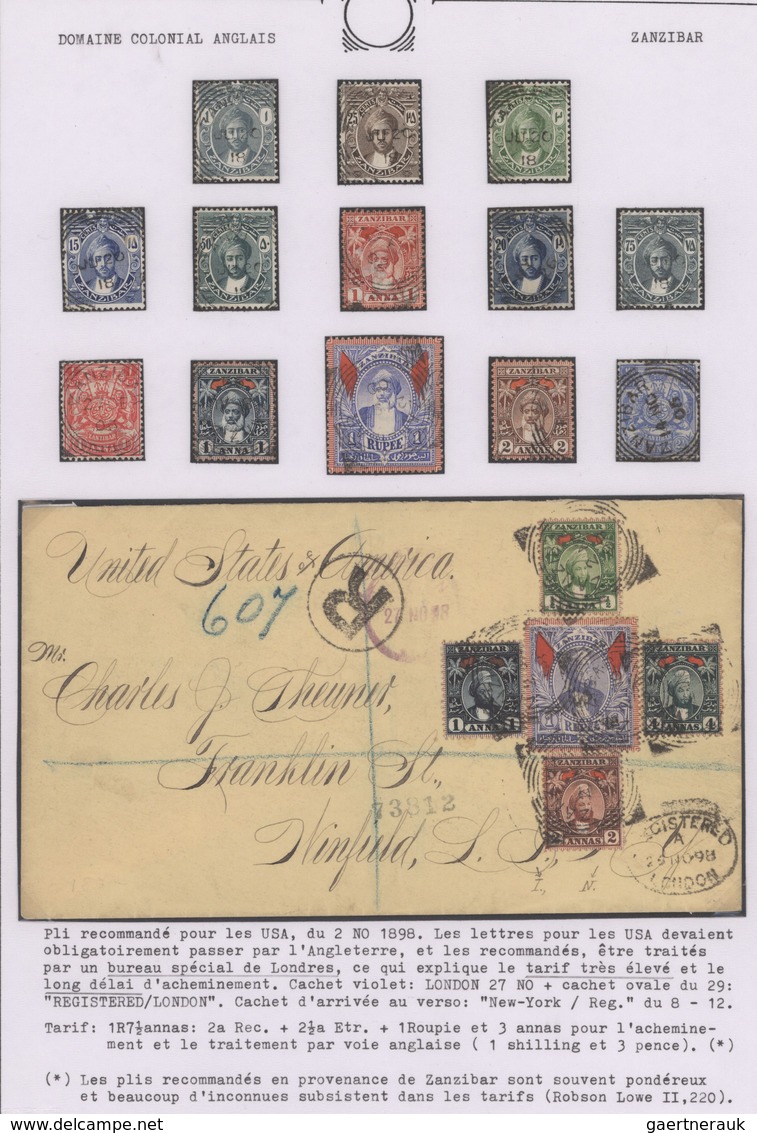 Zanzibar: 1868-1922 Collection Of 8 Postal Stationery Items, 4 Covers And 16 Stamps All Used On Zanz - Zanzibar (...-1963)