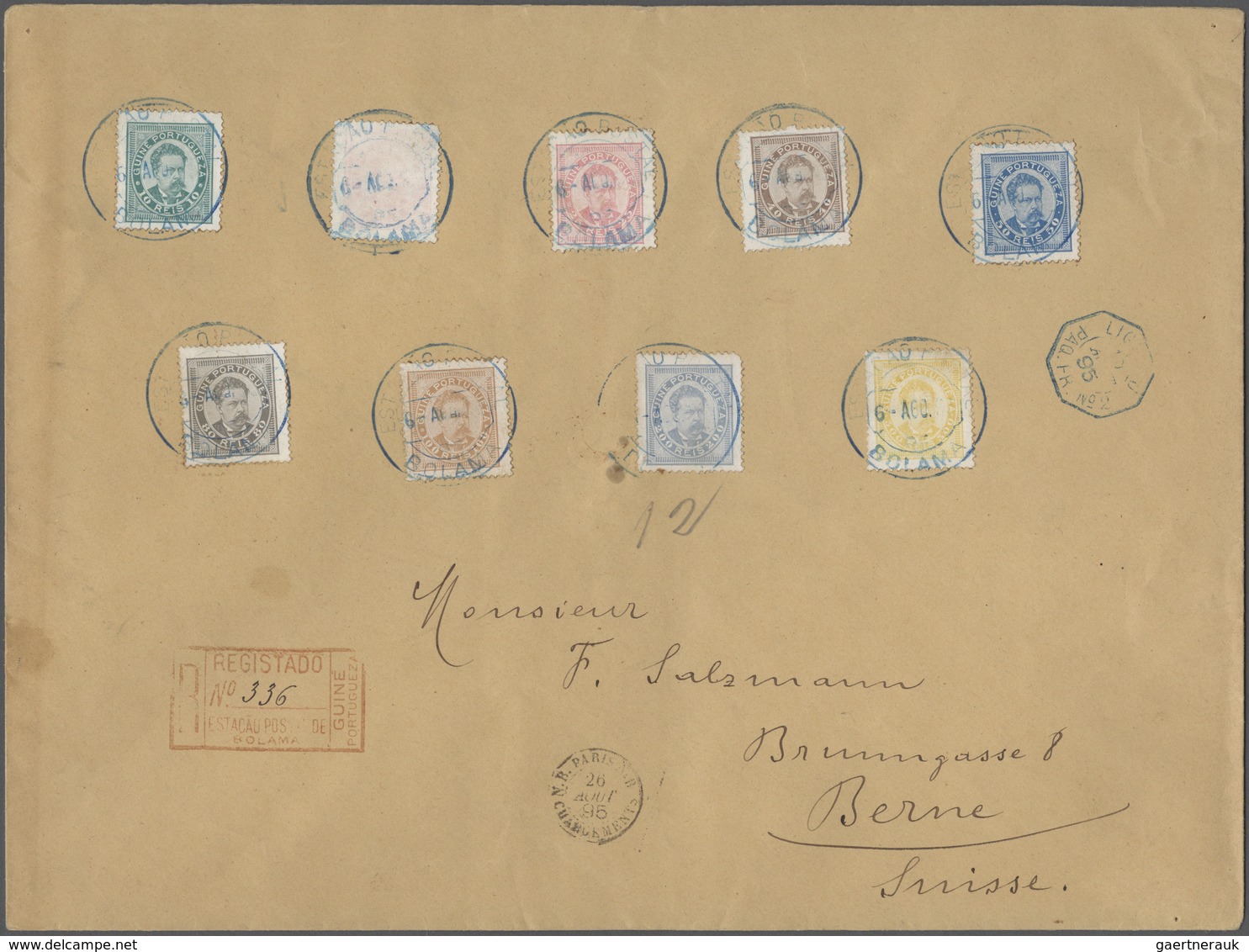 Afrika: 1889/1942, lot of nine covers/cards, e.g. two largely sized covers Portuguese Guinea, used s